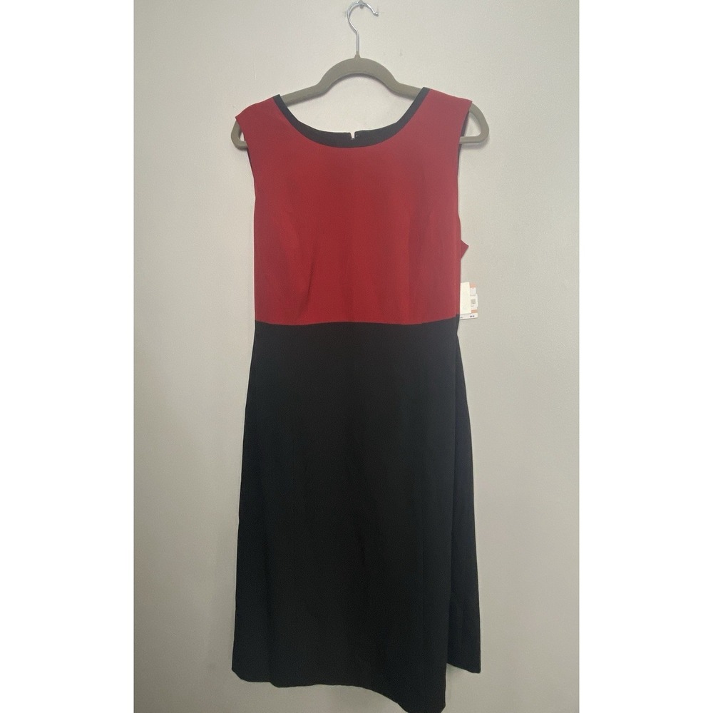 NWT Kasper Women's Black Red Sleeveless Sheath Dress Figure Flattering Sz14